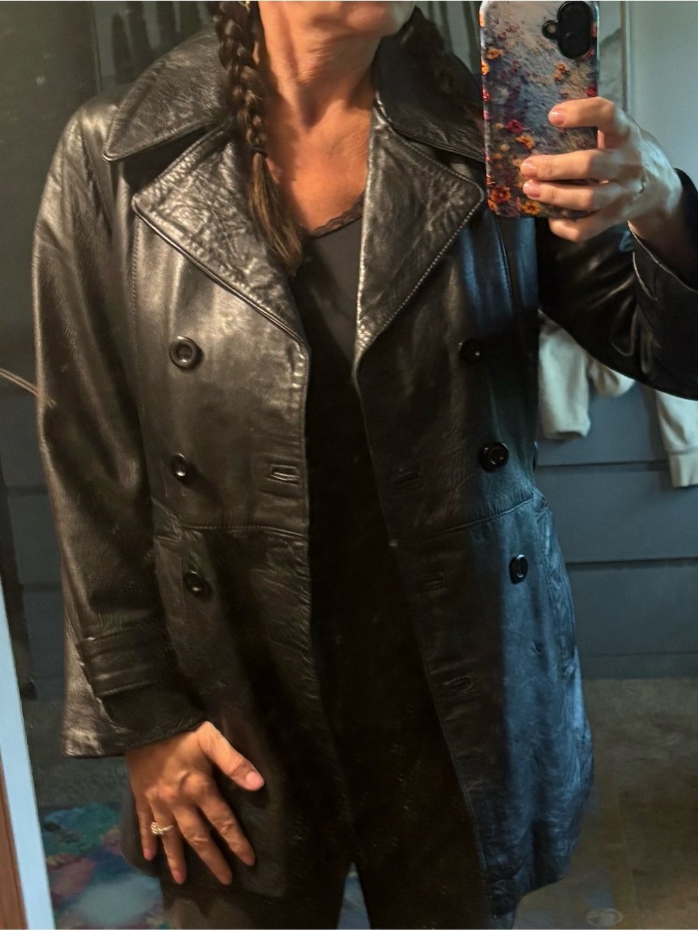 Black Double-Breasted Leather Jacket bought in Firenze, Italy